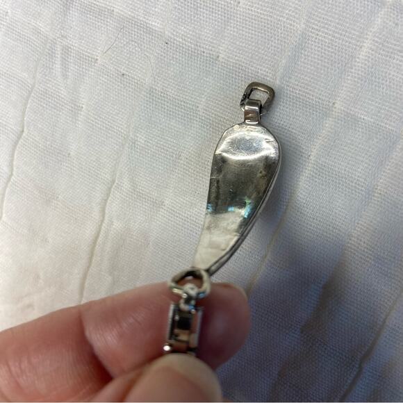 Sterling silver Zuni inlaid watch band old pawn mother of pearl coral and bone - Picture 6 of 7